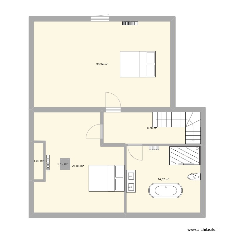 Etage maison chataignol. Plan de 6 pièces et 80 m2