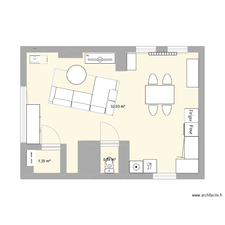 maison. Plan de 3 pièces et 34 m2