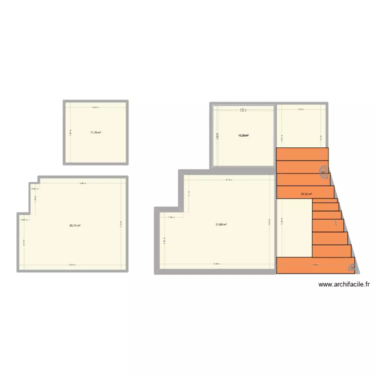 T1 et T2. Plan de 21  et 227 m²