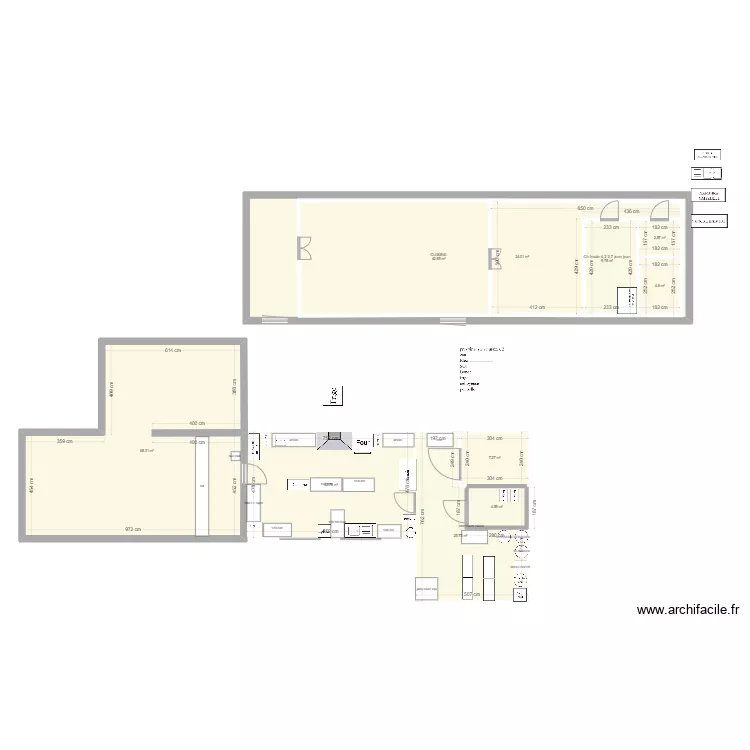 TRAVAUX CUISINE en L sans pylone. Plan de 