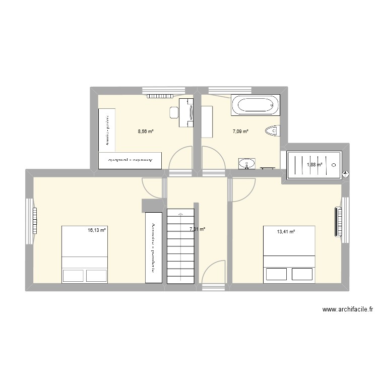 Haut sans chien asis. Plan de 6 pièces et 54 m2