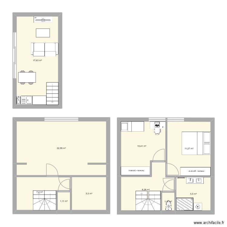 Dépendance : étage. Plan de 10 pièces et 91 m2