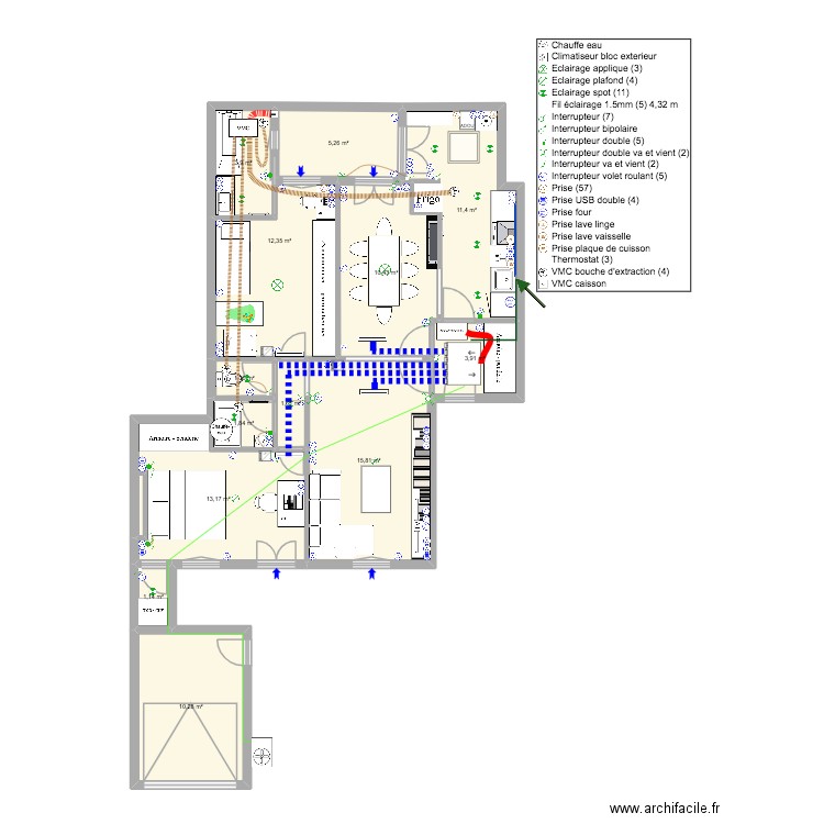 APPARTEMENT BUGA - PLAN PROJET CVC. Plan de 13 pièces et 92 m2