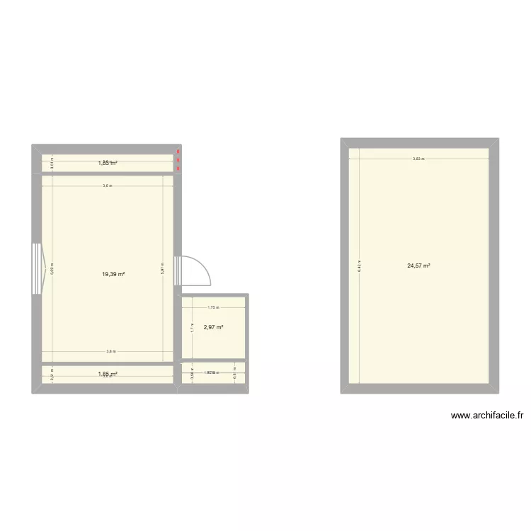 Projet Charrier - Existant. Plan de 5  et 51 m²