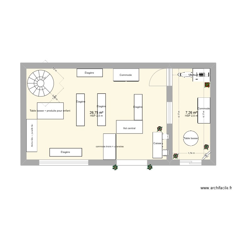 plan du magasin tristan virgile. Plan de 2 pièces et 34 m2