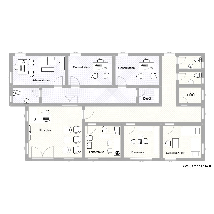 Hôpital Bavo. Plan de 13 pièces et 134 m2
