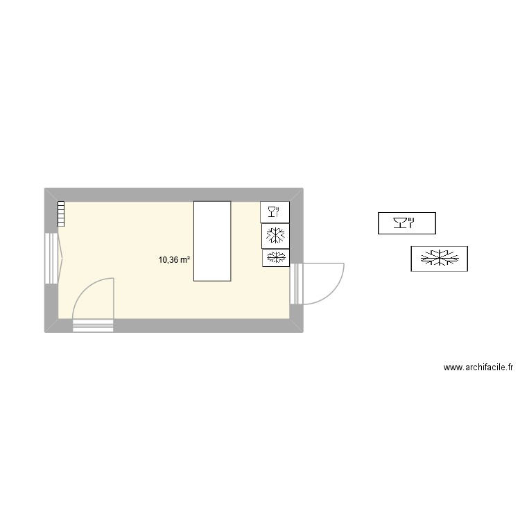 cuisine. Plan de 1 pièce et 10 m2