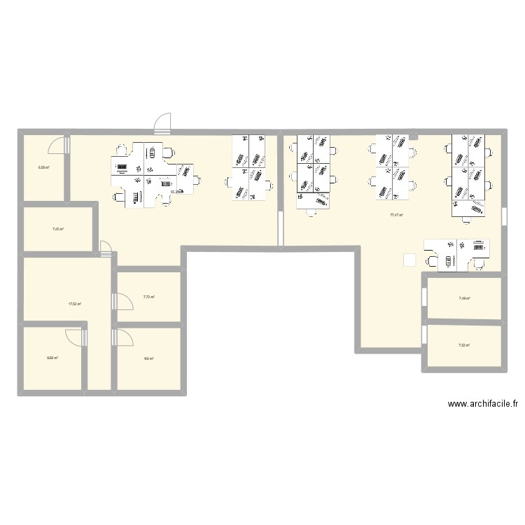 BUREAU 2. Plan de 10 pièces et 206 m2
