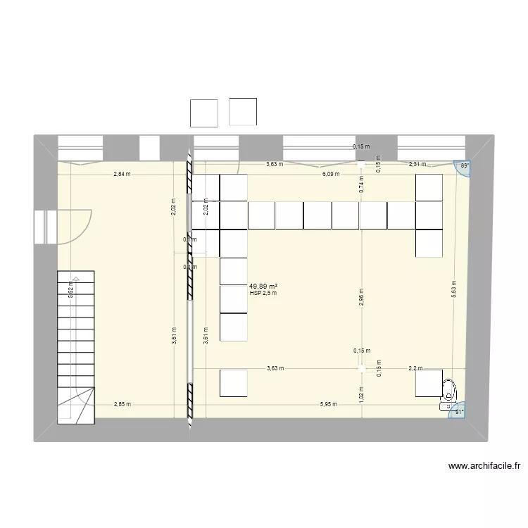 R&eacute;publique RC calepinage 4. Plan de 1  et 50 m²