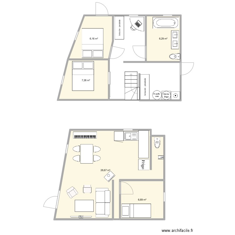 Maison. Plan de 5 pièces et 55 m2