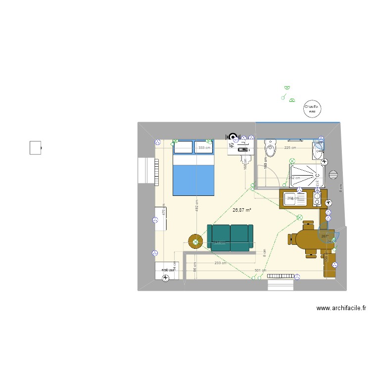 studio finale. Plan de 1 pièce et 27 m2