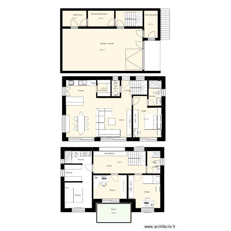 Maison GRGG. Plan de 14 pièces et 149 m2