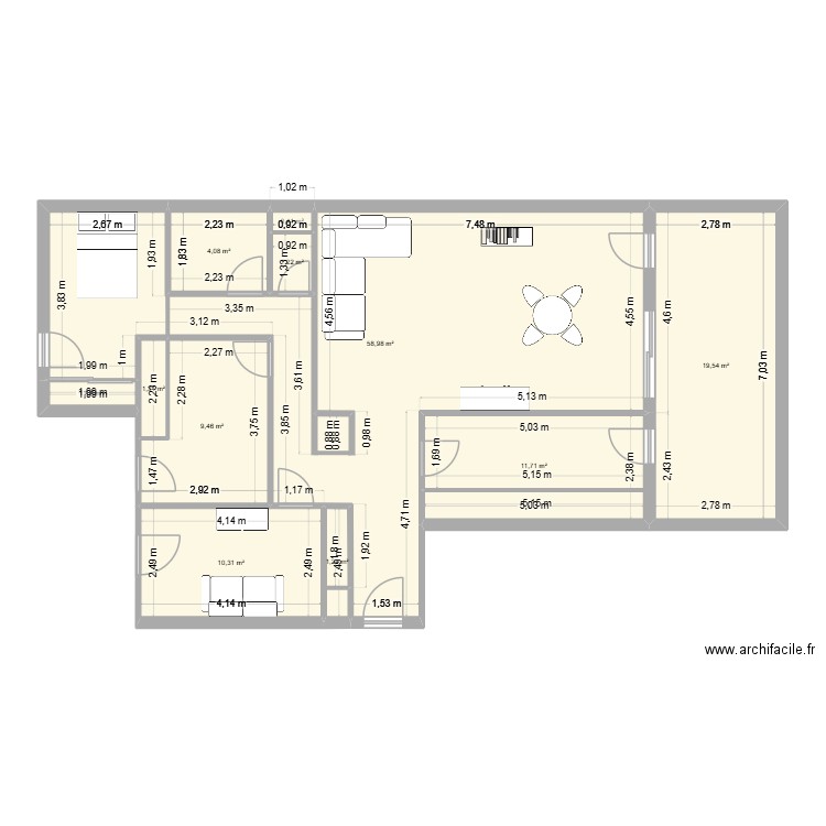 CHENAUX. Plan de 11 pièces et 119 m2
