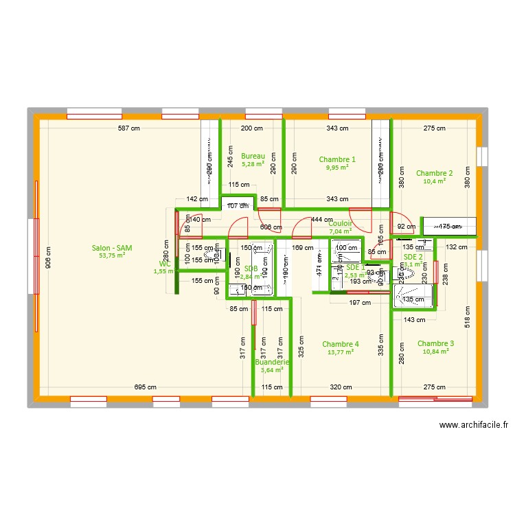 Grivel - Projet. Plan de 13 pièces et 262 m2