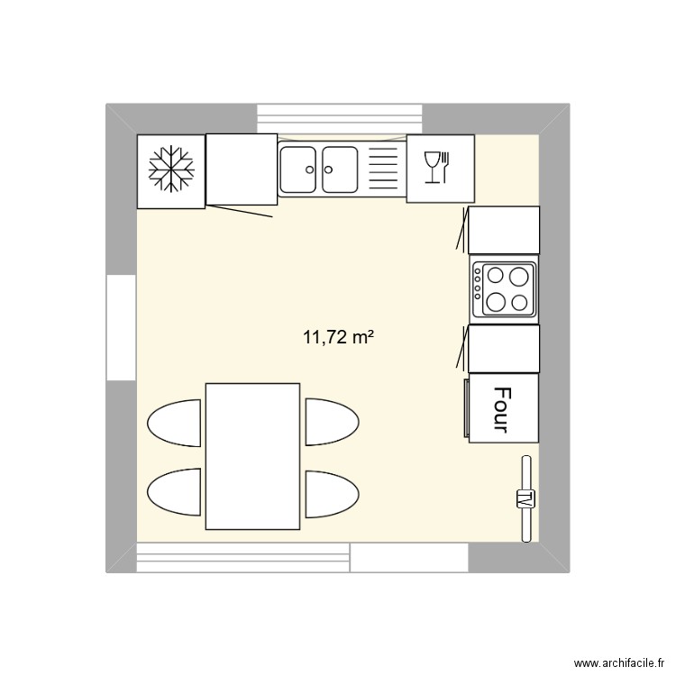Cuisine. Plan de 1 pièce et 12 m2