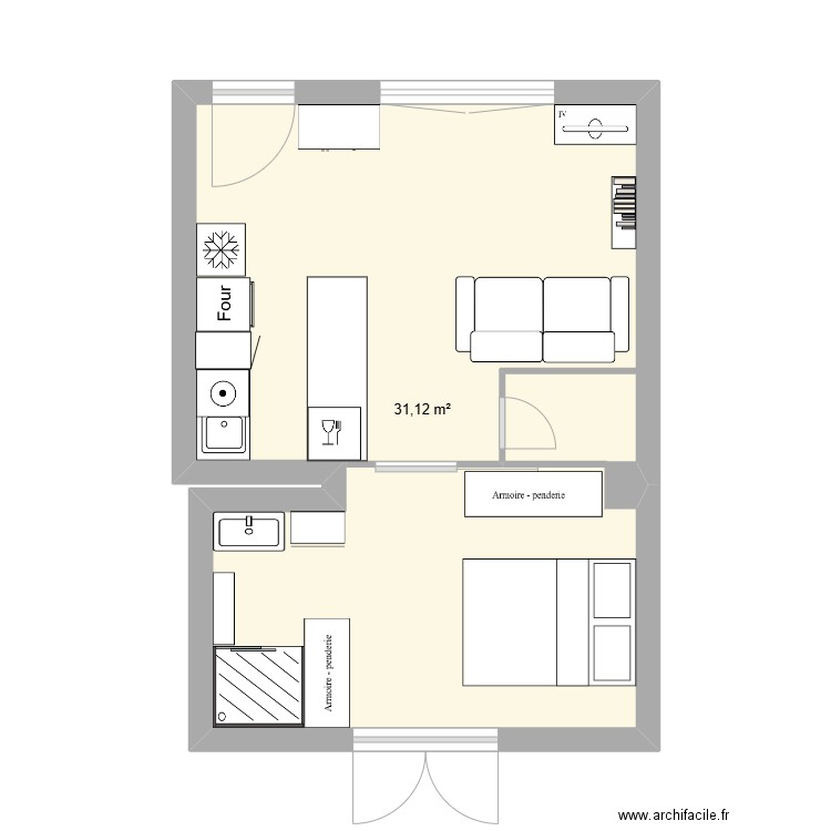 plan 2 marjo. Plan de 1 pièce et 31 m2