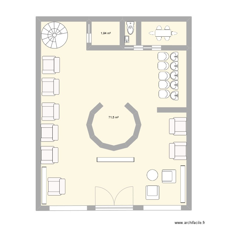 dessange rennes. Plan de 2 pièces et 73 m2