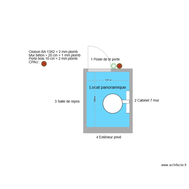 60704 Local panoramique. Plan de 1 pièce et 3 m2
