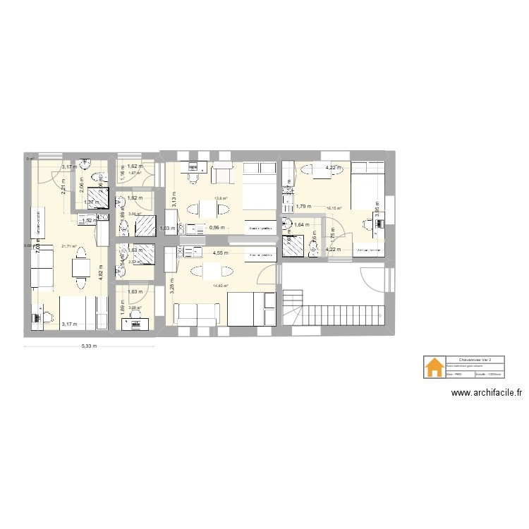 Chavannes var 2. Plan de 10 pièces et 77 m2