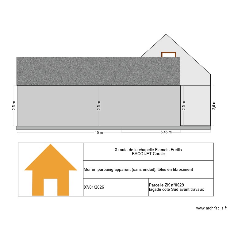 DP4 - Fa&ccedil;ade SUD - &Eacute;tat Initial. Plan de 0 pièce et 0 m2