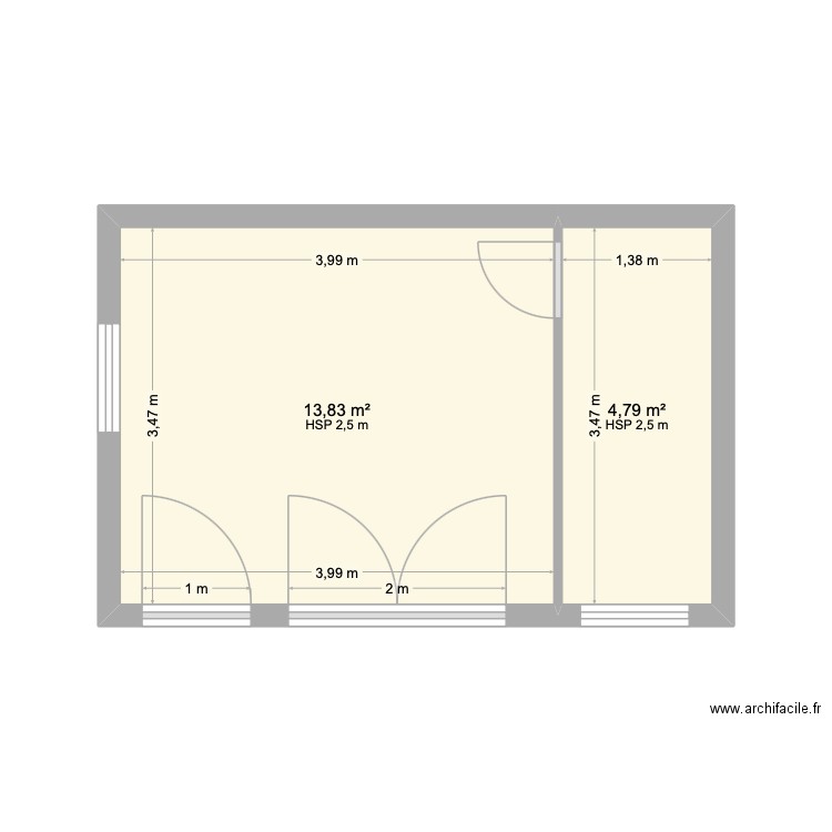 Chambre de jardin. Plan de 2 pièces et 19 m2