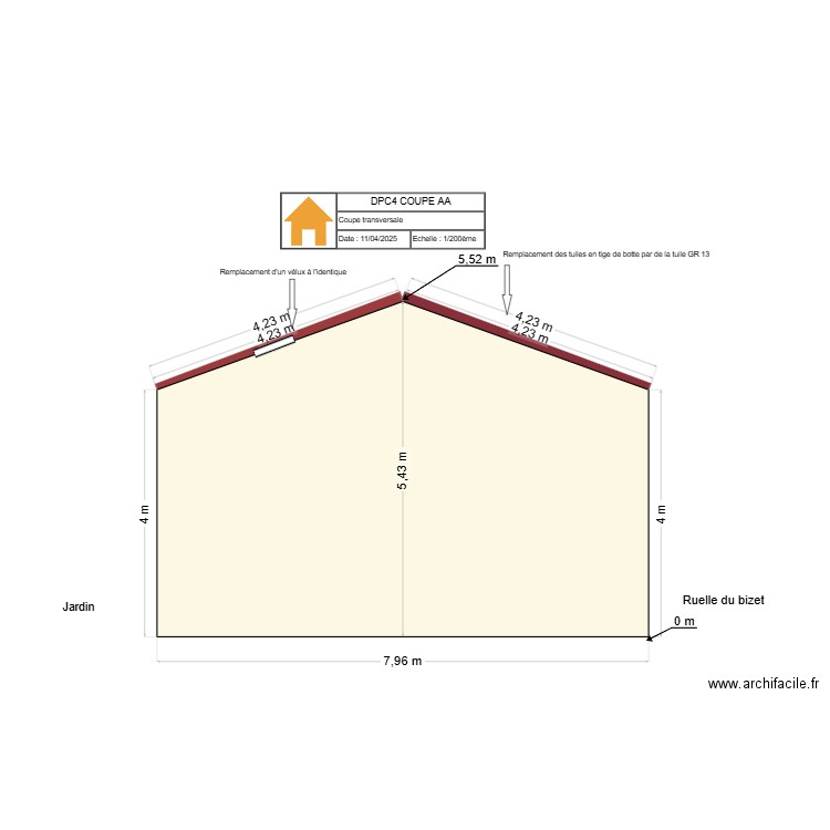 coupe type BB. Plan de 0 pièce et 0 m2