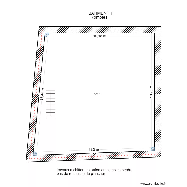 B&acirc;timent 1 comble am&eacute;nagement mezzanine. Plan de 