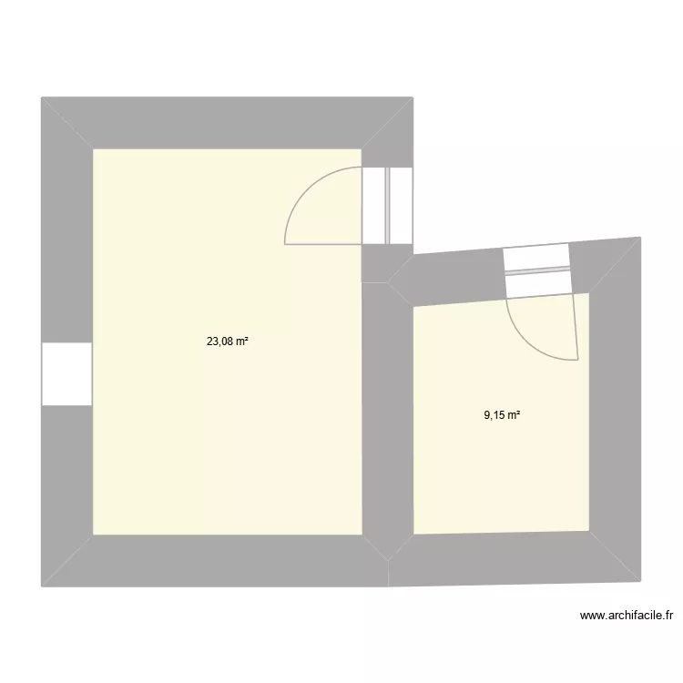 Oustal Bas RDC. Plan de 2 pièces et 32 m²
