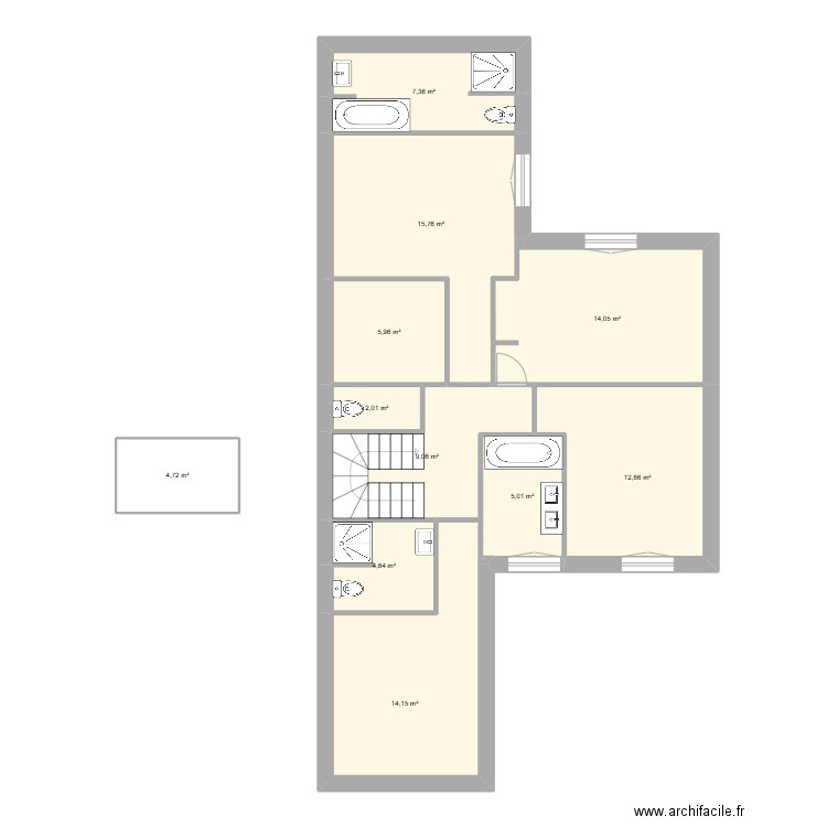 Jouy en josas 2. Plan de 6 pièces et 89 m2
