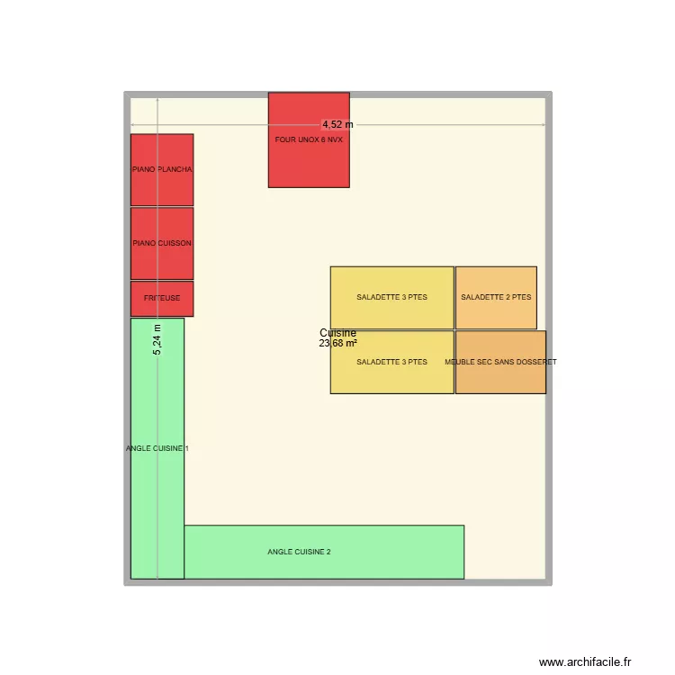 cuisine. Plan de 1  et 24 m²