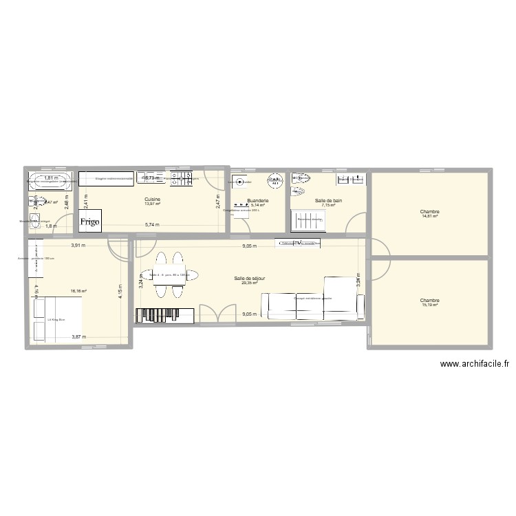 Plan Maison Jumelles. Plan de 8 pièces et 106 m2