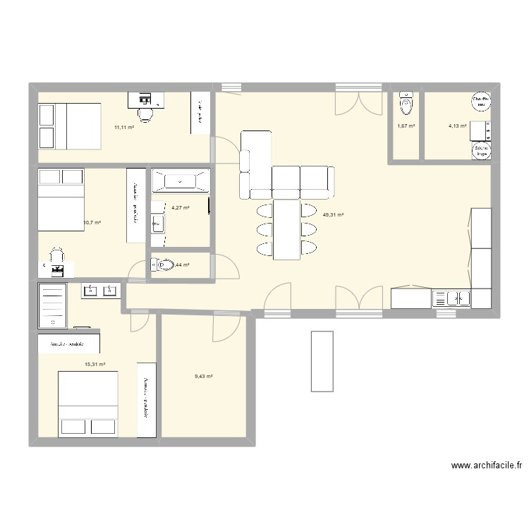 maison 1. Plan de 9 pièces et 107 m2
