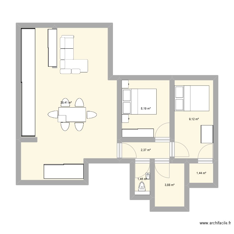 P-3 appart. Plan de 7 pièces et 66 m2