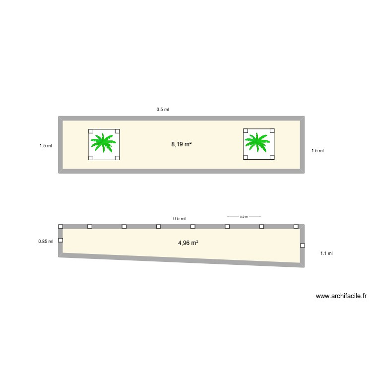 Aménagement pour Palmier. Plan de 2 pièces et 13 m2