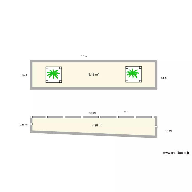 Am&eacute;nagement pour Palmier. Plan de 2 pièces et 13 m²