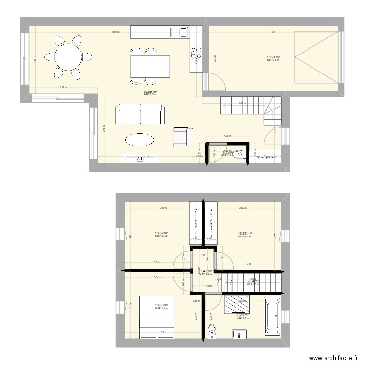 SOLUTION 1 PB CABLE. Plan de 9 pièces et 114 m2