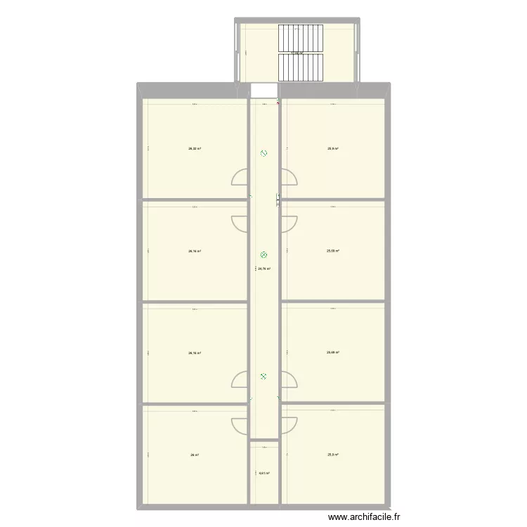 Commun 1er &eacute;tage droite. Plan de 11  et 254 m²