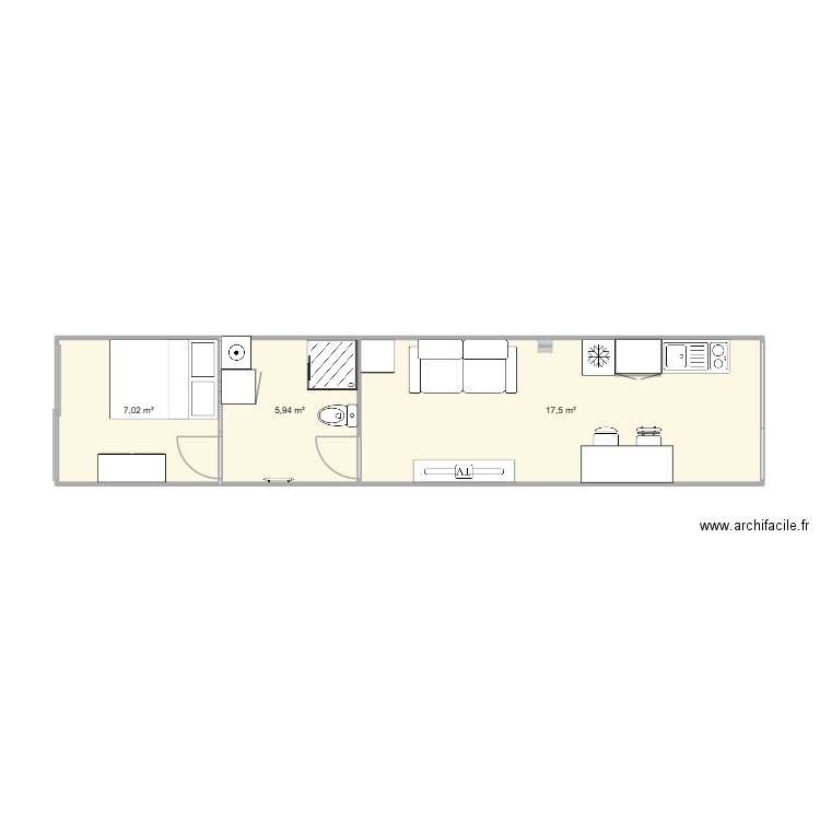 Conteneur type. Plan de 3 pièces et 30 m2