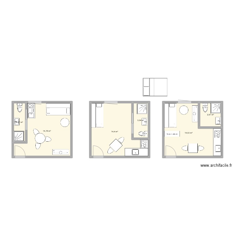Studio RDC. Plan de 6 pièces et 52 m2