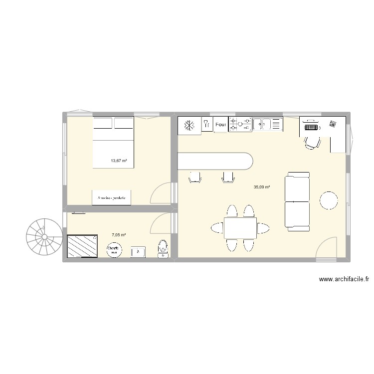 ext 2. Plan de 3 pièces et 56 m2