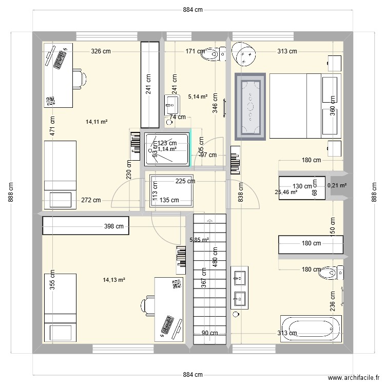 Maison de Fabienne. Plan de 7 pièces et 66 m2
