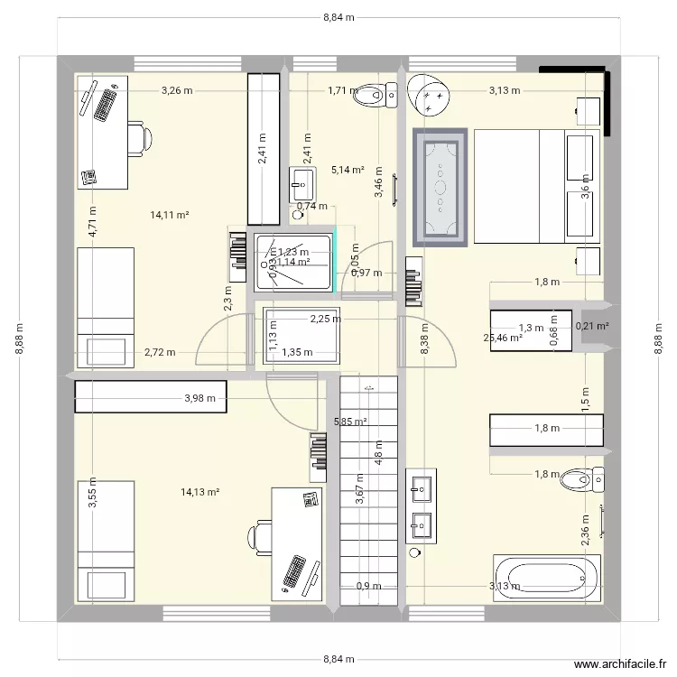 Maison de Fabienne. Plan de 7  et 66 m²