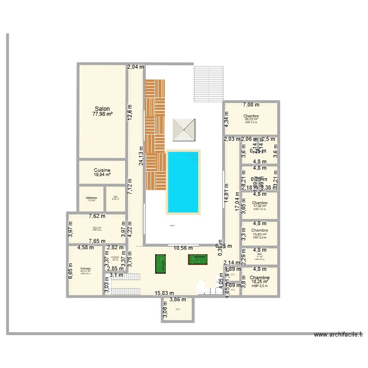 villa. Plan de 18 pièces et 510 m2