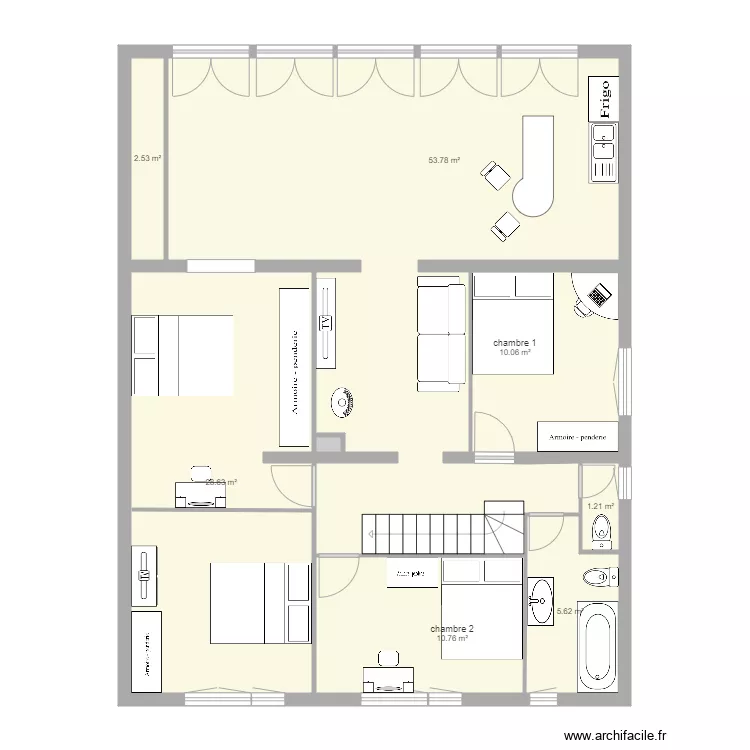 Etage m&eacute;sange apr&eacute;s travaux v11. Plan de 8  et 113 m²