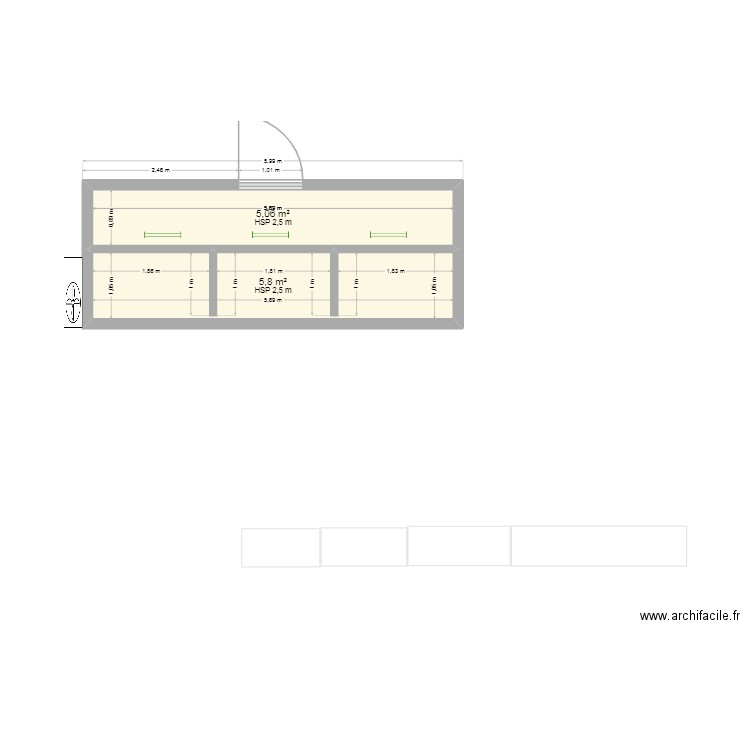stockage réfrigéré. Plan de 2 pièces et 11 m2