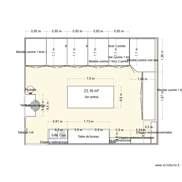 séchoir may. Plan de 1 pièce et 23 m2