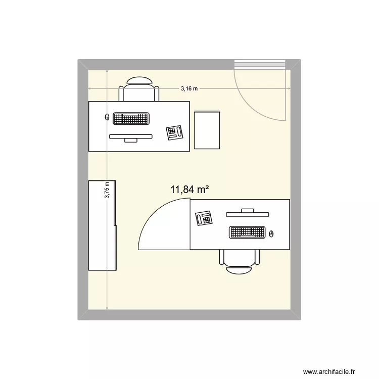 bureau KZ. Plan de 1 Pièce et 12 m²