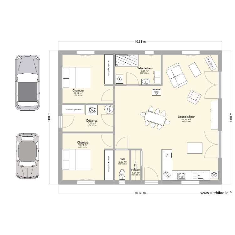 projet logis côté parking 2. Plan de 7 pièces et 85 m2