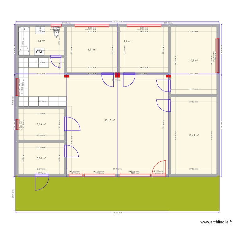 108 Бужаниново. Plan de 9 pièces et 119 m2