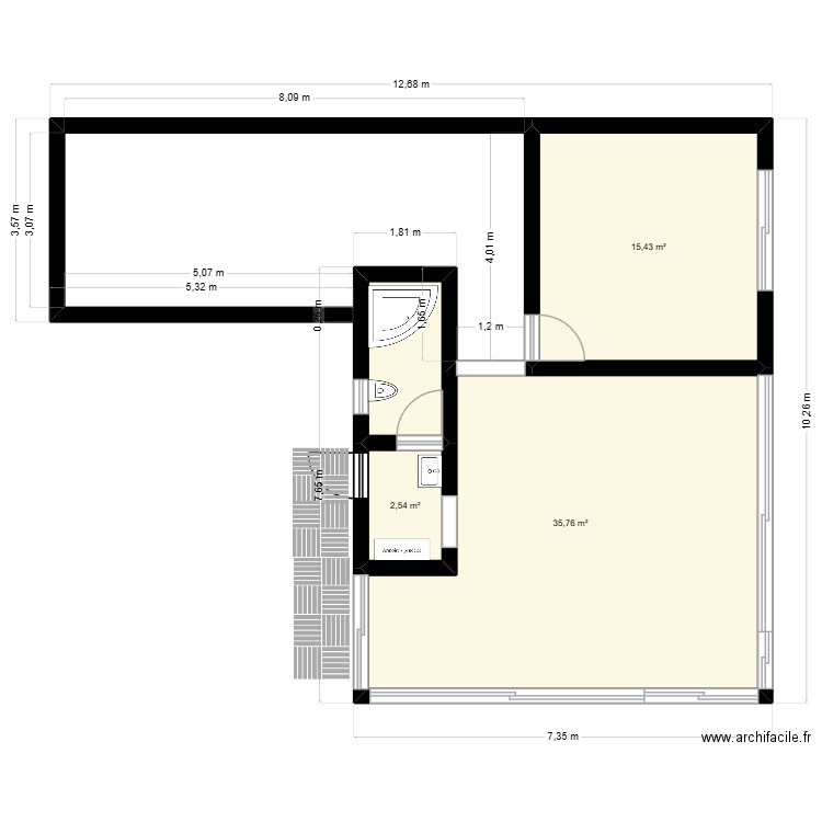 paln saniya. Plan de 3 pièces et 54 m2